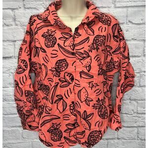 Vintage JD Too Womens Button Down Shirt Pink Coral Tropical Print Size S Long